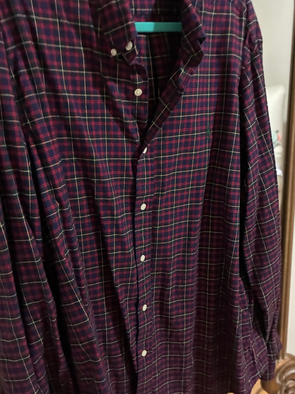 Ralph Lauren Men’s Plaid Button-Down Shirt in Deep Burgundy and Navy